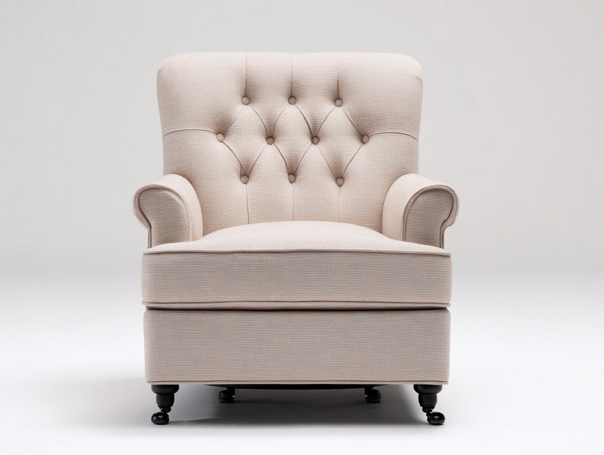 Sillón tapizado de tejido 78×86×98 cm - beige y negro - respaldo capitoné de estilo clásico