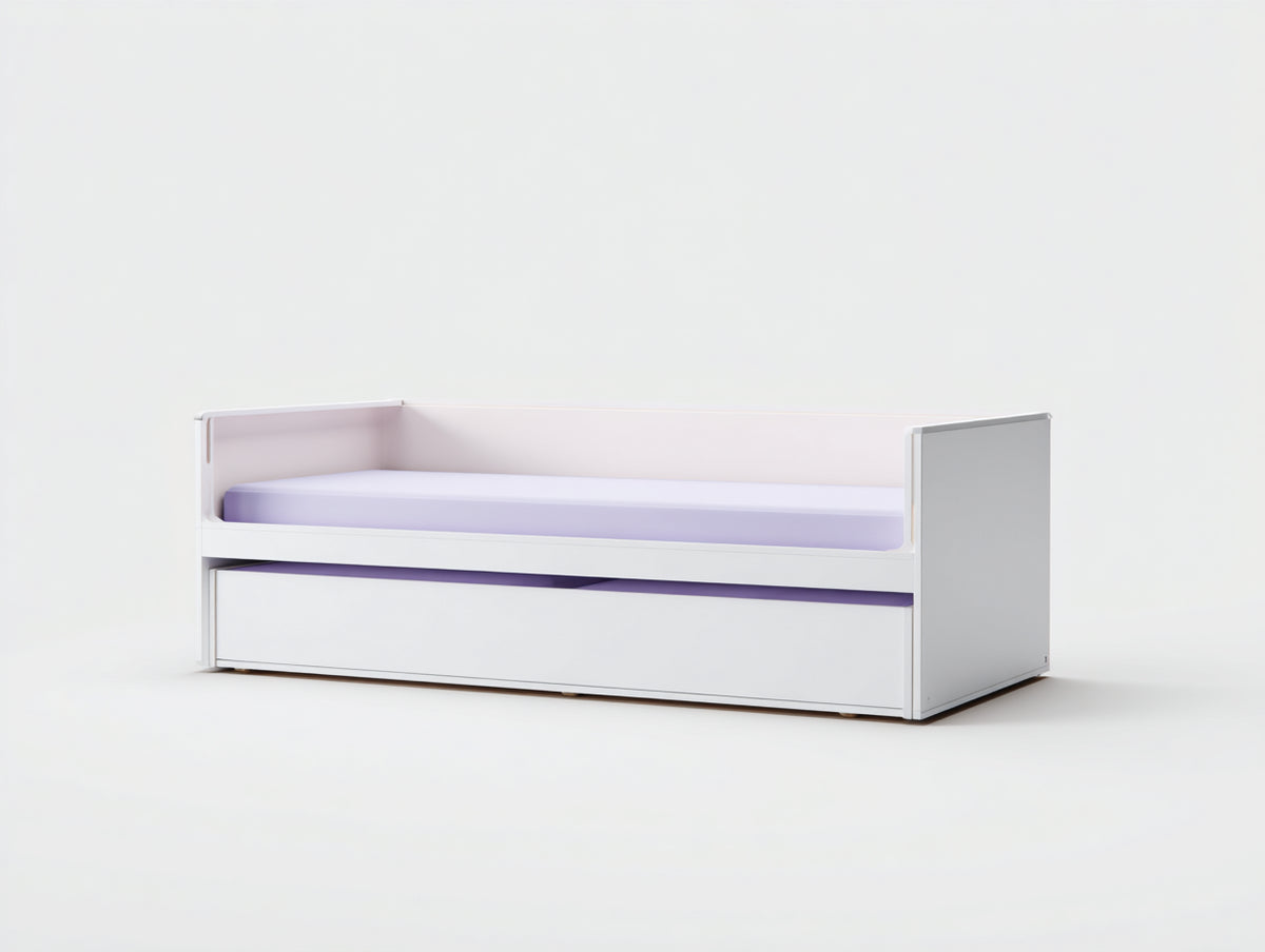 Sofá Cama individual con base inferior extraíble 203×96×80 cm - blanco/lila - para dormitorio compacto