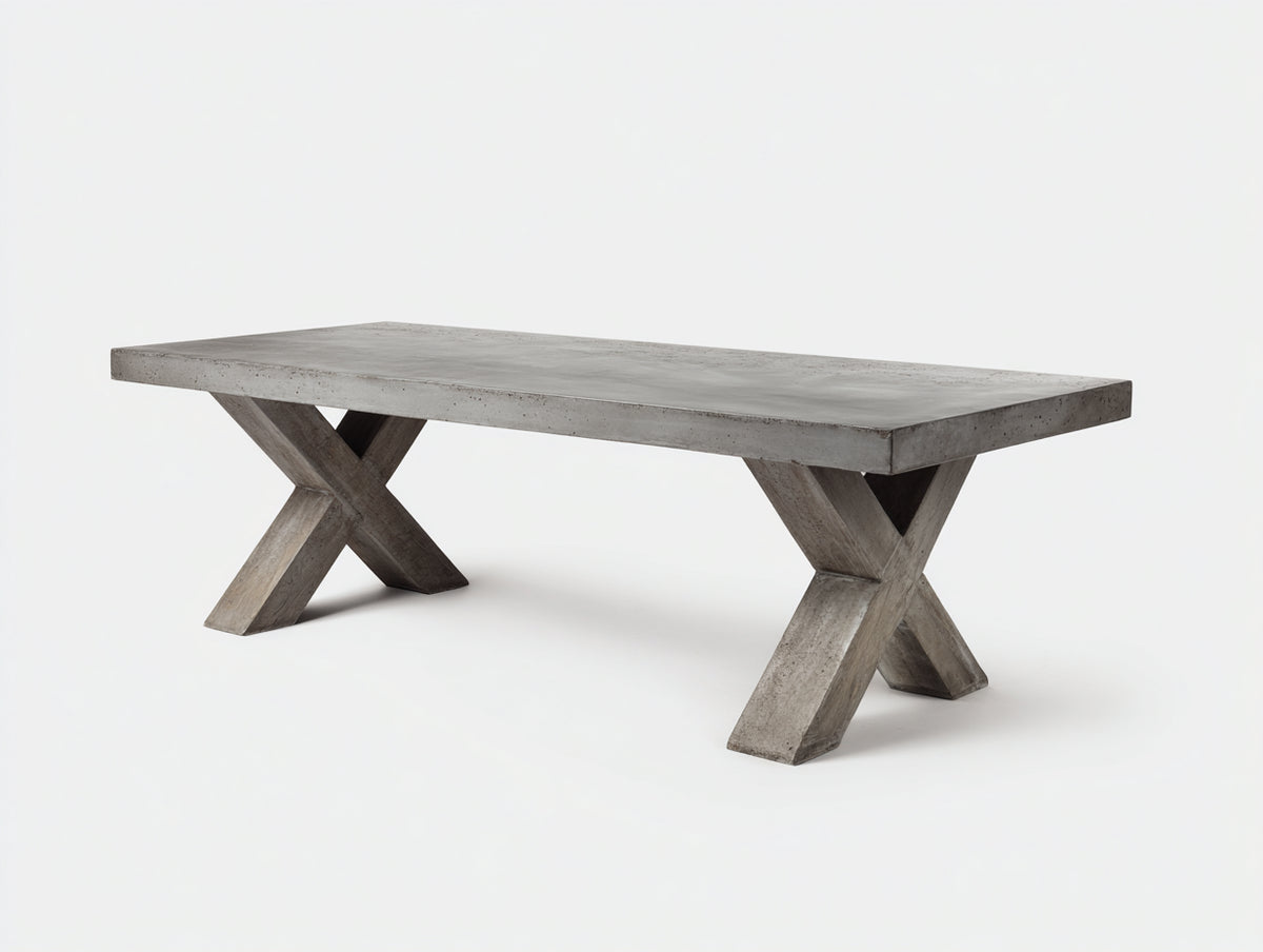 Estante consola de hormigón 180×60×75 cm - gris cemento - base cruzada para sala de estar