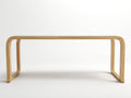 Estante consola de madera laminada y vidrio 180×42×78 cm - madera natural/transparente - estructura arqueada contemporánea