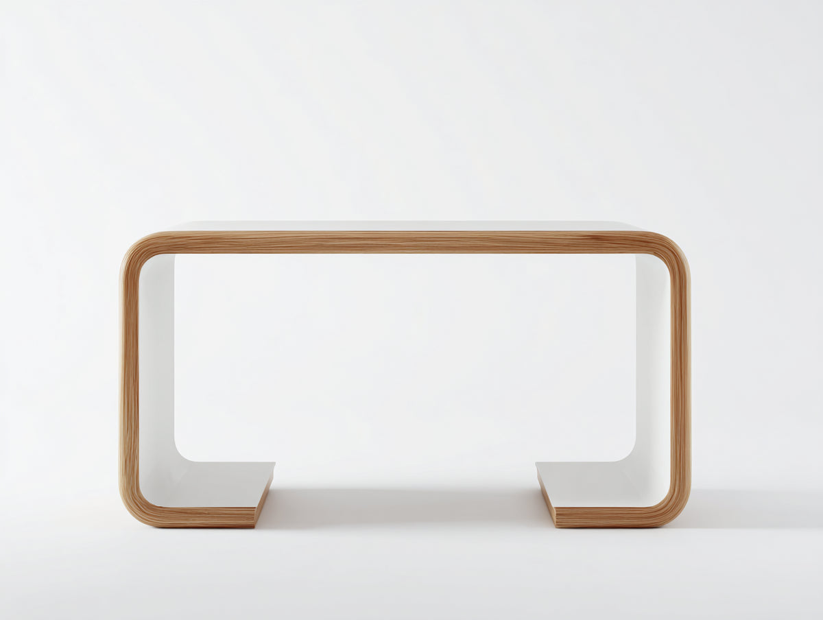 Estante consola de madera laminada 140×40×78 cm - blanco/madera natural - diseño curvo minimalista