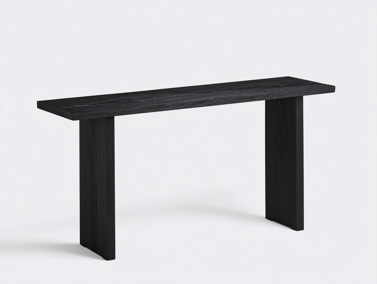 Estante consola 125×36×80 cm – madera negra – soporte lateral minimalista para sala de estar