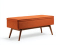 Banco tapizado con almacenaje 120×45×52 cm - tejido naranja/madera nogal - estilo retro para dormitorio