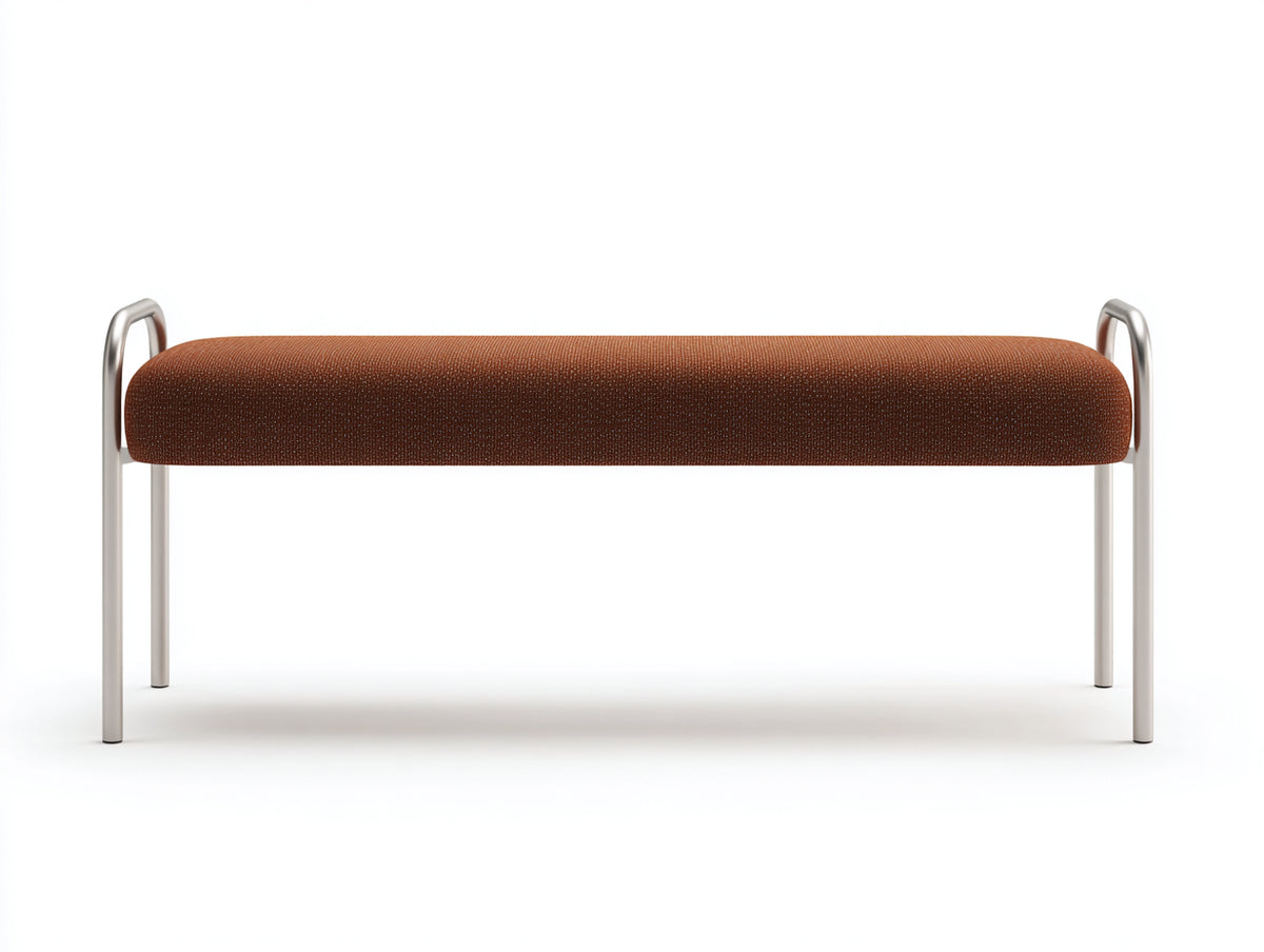Banco tapizado 120×42×54 cm - tejido marrón/metal plateado - diseño minimalista con apoyos laterales