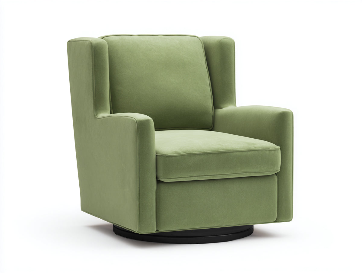 Sillón tapizado 84×89×101 cm – verde salvia/negro – respaldo alto giratorio para dormitorio