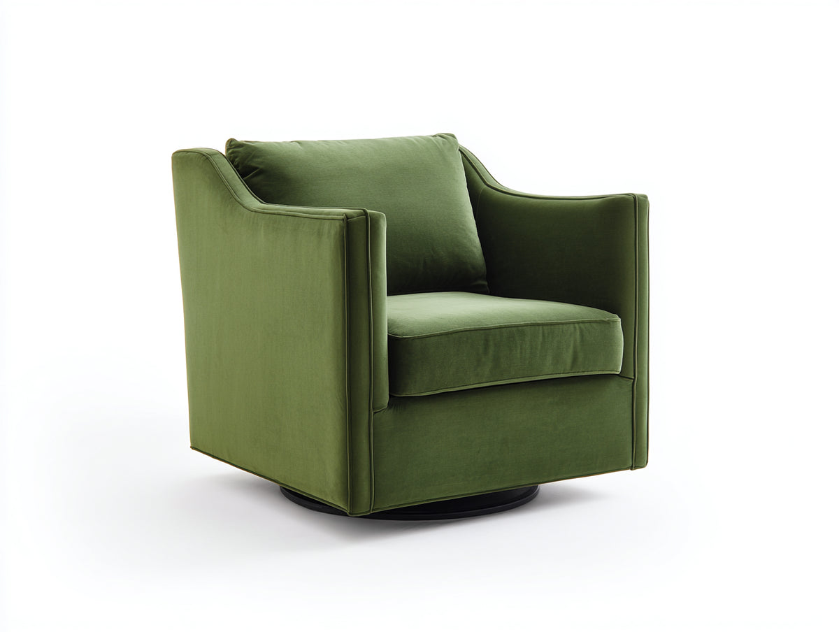 Sillón giratorio tapizado 88×90×96 cm - verde oliva/negro - asiento profundo para dormitorio