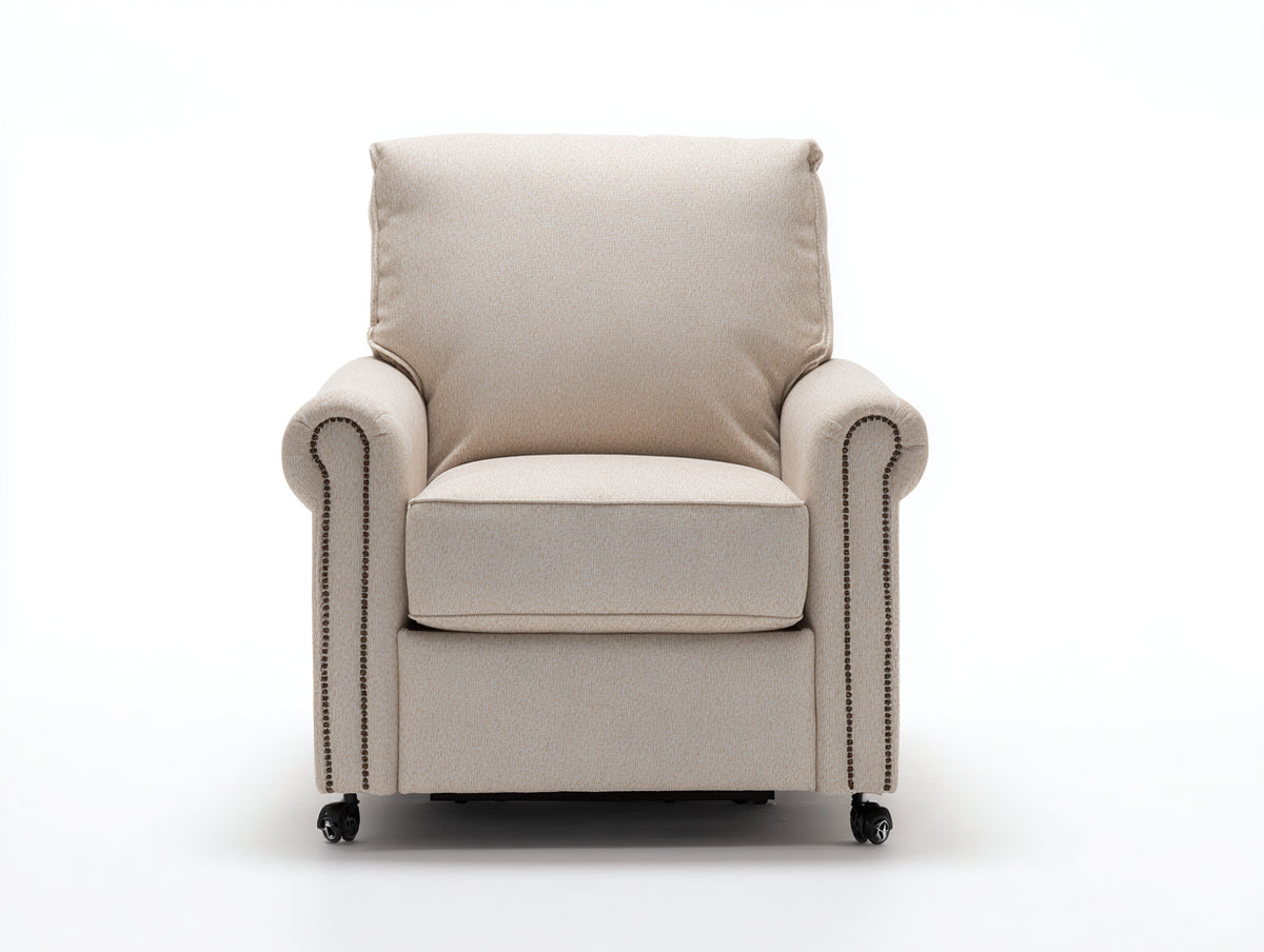Sillón tapizado 88×92×100 cm – beige claro – brazos curvos con tachuelas