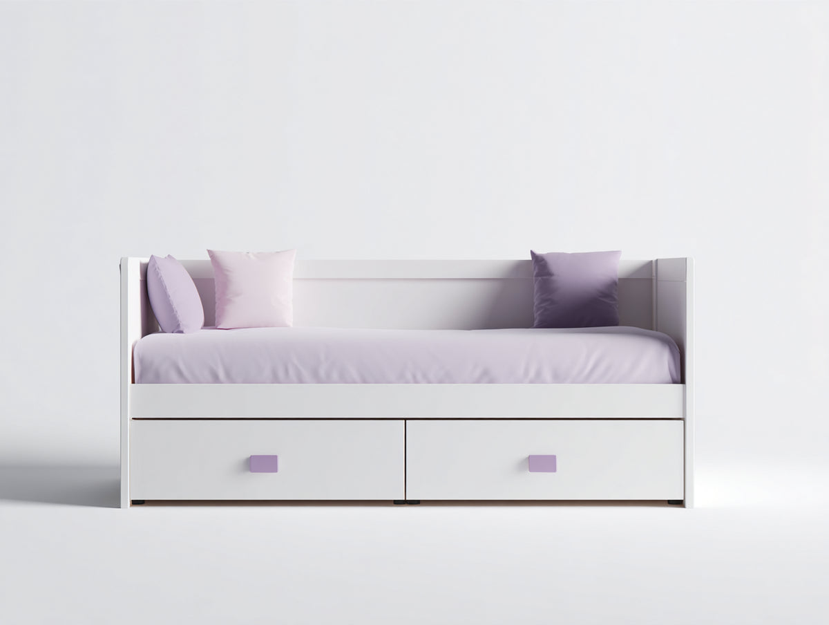 Sofá cama de madera con almacenaje 200×96×86 cm - blanco/lila - diseño funcional para dormitorio