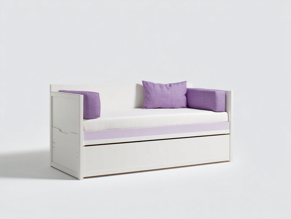 Sofá cama nido de madera 205×98×88 cm - blanco/lila - cama inferior extraíble para dormitorio