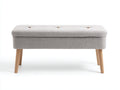 Banco acolchado 110×42×48 cm - tejido gris claro/madera natural - asiento capitoné estilo nórdico