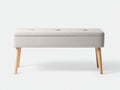 Banco tapizado 110×40×47 cm – beige claro/madera natural – estilo nórdico