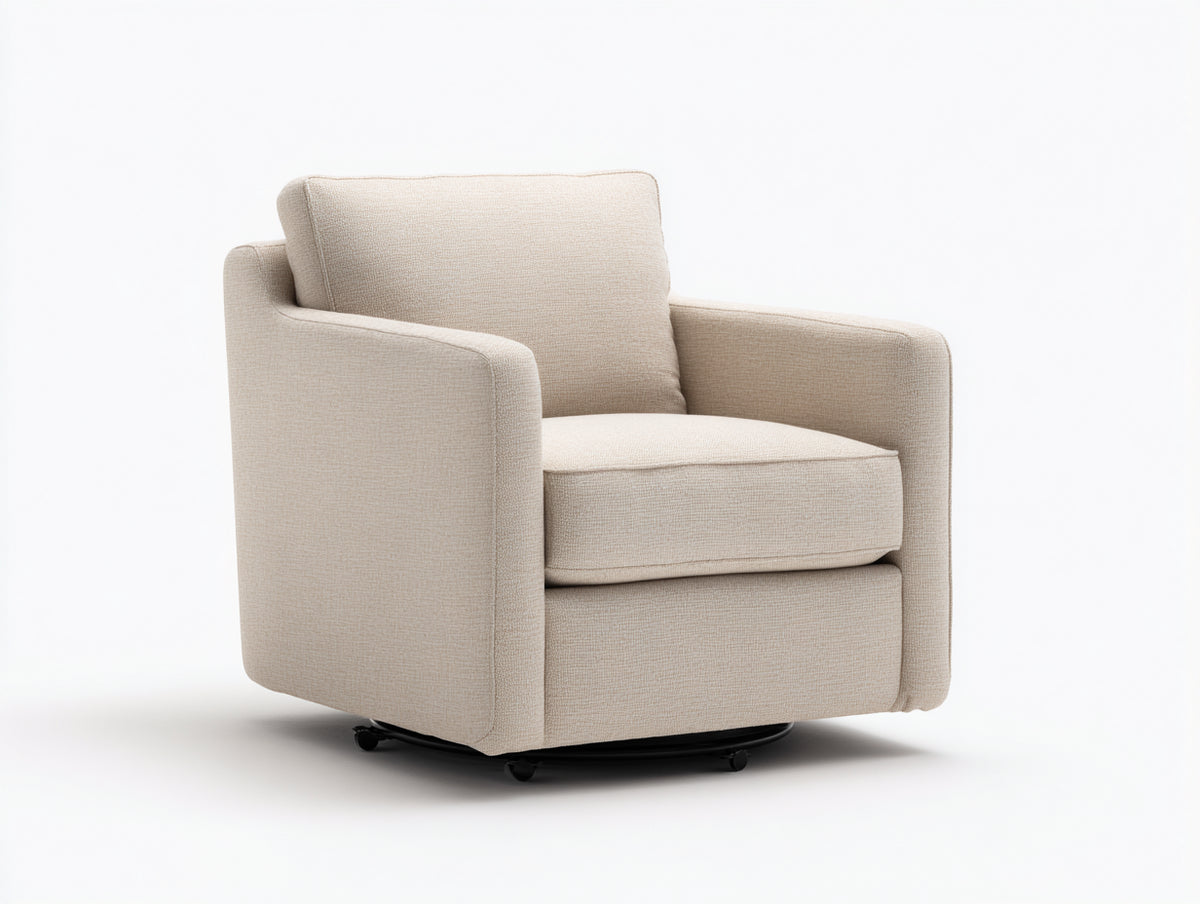 Sillón tapizado de tejido 82×84×88 cm - beige y negro - base giratoria y diseño contemporáneo