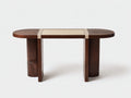 Estante consola de madera 150×42×78 cm - marrón oscuro/beige - tablero ovalado con inserto decorativo para sala de estar