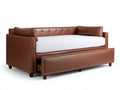 Sofá cama extraíble tapizado efecto cuero 210×100×88 cm - marrón coñac/blanco - respaldo capitoné para dormitorio