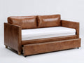 Sofá cama nido 210×100×88 cm – marrón coñac/blanco – tapizado efecto cuero con cama extraíble