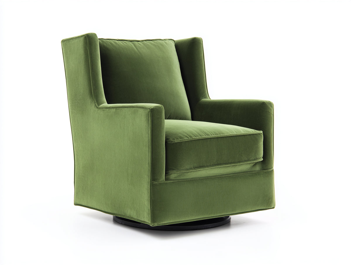 Sillón tapizado 86×90×103 cm – verde oliva/negro – base giratoria para dormitorio