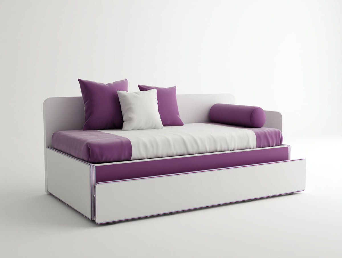 Sofá cama nido 205×96×86 cm – blanco/violeta – cama auxiliar extraíble para dormitorio