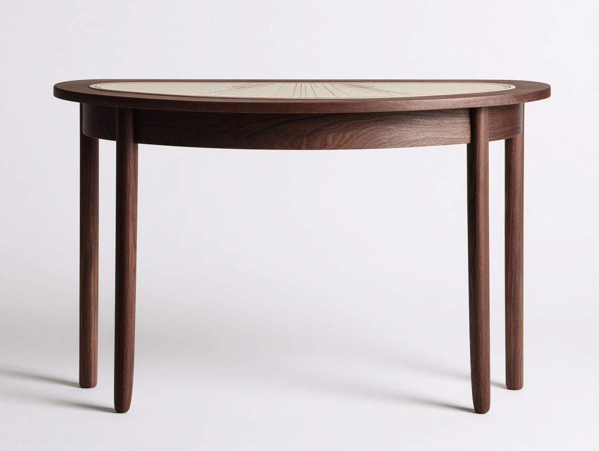 Estante consola 118×38×80 cm – madera marrón oscuro y crema – tablero ovalado para sala de estar
